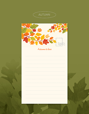 단풍 낙엽 일러스트 사람없음 세로 초록색 가을 편지지 우표 카피스페이스 국내일러스트 AI파일 계절 컬러 잎 공백 편지 파일형식 벡터
