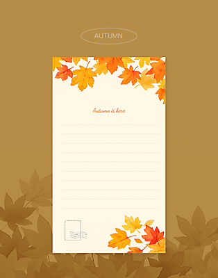 단풍 낙엽 일러스트 사람없음 세로 갈색 가을 편지지 우표 카피스페이스 국내일러스트 AI파일 계절 컬러 잎 공백 편지 파일형식 벡터
