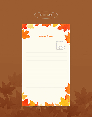 단풍 낙엽 일러스트 사람없음 세로 갈색 가을 편지지 우표 카피스페이스 국내일러스트 AI파일 계절 컬러 잎 공백 편지 파일형식 벡터