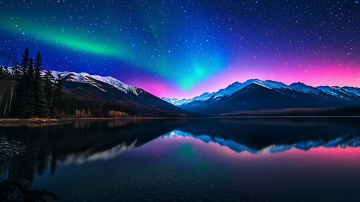 JPG 나무 편집이미지 호수 자연 밤하늘 산 풍경 사람없음 빛 반사 디지털합성 오로라 편집실사 AI포토 AI콘텐츠 식물 자연현상 하늘 야간 CG 생태계 파일형식