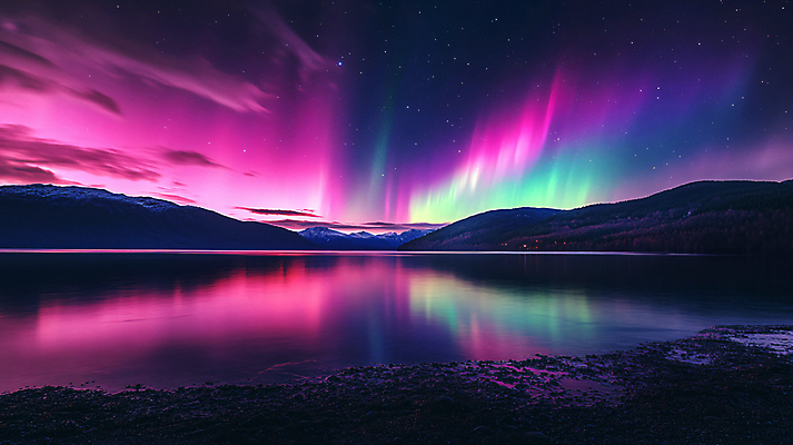 JPG 편집이미지 호수 자연 밤하늘 산 풍경 사람없음 빛 반사 디지털합성 오로라 편집실사 AI포토 AI콘텐츠 자연현상 하늘 야간 CG 생태계 파일형식