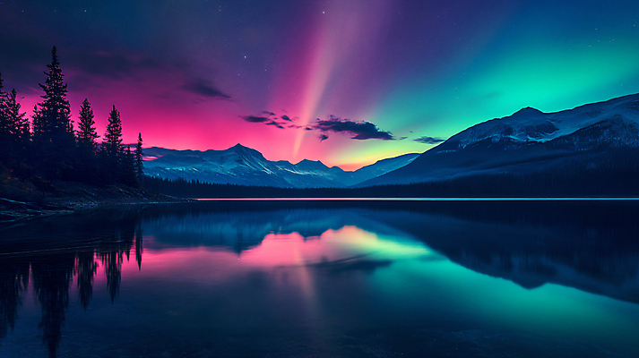 JPG 나무 편집이미지 호수 자연 밤하늘 산 풍경 사람없음 빛 반사 디지털합성 오로라 편집실사 AI포토 AI콘텐츠 식물 자연현상 하늘 야간 CG 생태계 파일형식