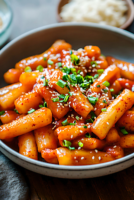 JPG 편집이미지 그릇 식탁 사람없음 빨간색 떡볶이 매움 편집실사 AI포토 AI콘텐츠 식기 컬러 탁자 맛 분식 CG 파일형식