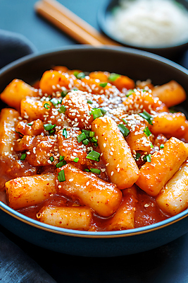 JPG 편집이미지 그릇 식탁 사람없음 빨간색 떡볶이 매움 편집실사 AI포토 AI콘텐츠 식기 컬러 탁자 맛 분식 CG 파일형식