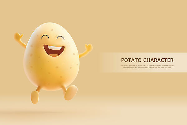 PSD 편집이미지 행복 식재료 감자 3D캐릭터 웃음 사람없음 갈색 3D 점프 베이지색 감자캐릭터 편집3D 캐릭터 감정 컬러 채소 모션 표정 디지털합성 파일형식