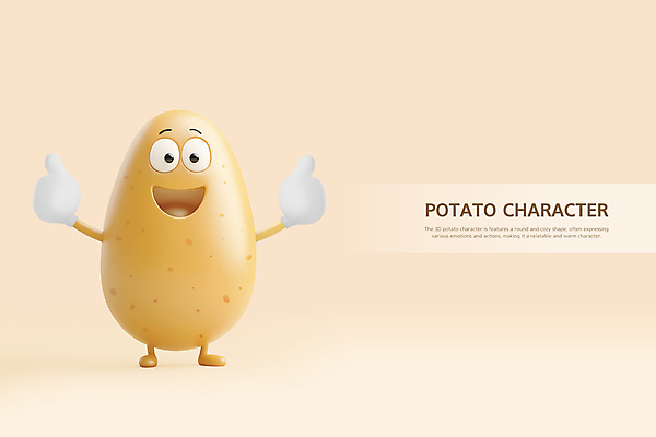 PSD 편집이미지 행복 식재료 감자 3D캐릭터 웃음 사람없음 갈색 3D 따봉 베이지색 감자캐릭터 편집3D 캐릭터 감정 컬러 채소 표정 최고 디지털합성 파일형식