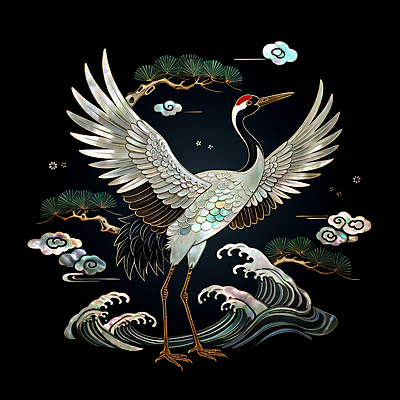 JPG 구름 편집이미지 전통 파도 조각 날개 자연 사람없음 검은색 학 소나무 공예 십장생 자개 편집실사 AI포토 AI콘텐츠 자연요소 나무 바다 컬러 조류 취미 CG 생태계 전통공예 파일형식