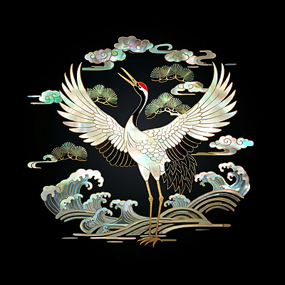 JPG 구름 편집이미지 전통 파도 조각 날개 자연 사람없음 검은색 학 소나무 공예 십장생 자개 편집실사 AI포토 AI콘텐츠 자연요소 나무 바다 컬러 조류 취미 CG 생태계 전통공예 파일형식