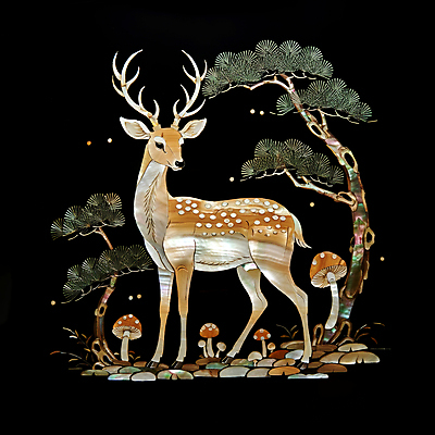 JPG 편집이미지 전통 조각 자연 사슴 사람없음 검은색 소나무 공예 송이버섯 십장생 자개 편집실사 AI포토 AI콘텐츠 나무 컬러 포유류 취미 버섯 CG 생태계 전통공예 파일형식