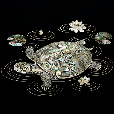 JPG 편집이미지 전통 물결 조각 자연 연꽃 사람없음 검은색 연못 거북이 공예 연잎 십장생 자개 편집실사 AI포토 AI콘텐츠 꽃 컬러 잎 파충류 취미 CG 생태계 전통공예 파일형식