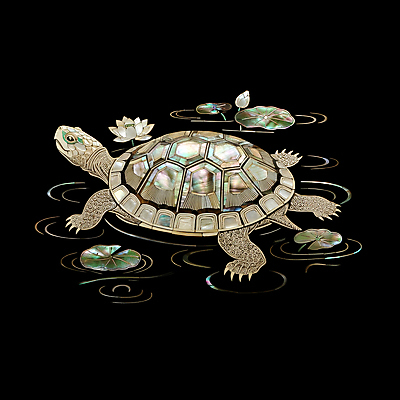 JPG 편집이미지 전통 물결 조각 자연 연꽃 사람없음 검은색 연못 거북이 공예 연잎 십장생 자개 편집실사 AI포토 AI콘텐츠 꽃 컬러 잎 파충류 취미 CG 생태계 전통공예 파일형식