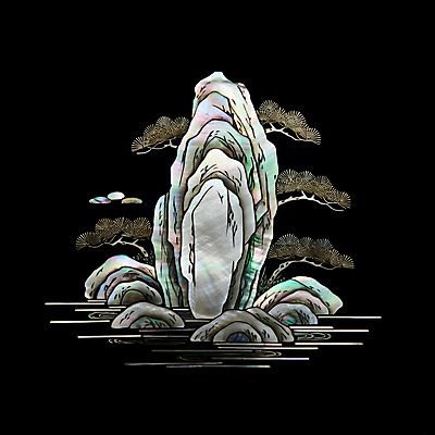 JPG 편집이미지 전통 조각 자연 사람없음 검은색 바위 소나무 공예 십장생 돌무더기 자개 편집실사 AI포토 AI콘텐츠 나무 컬러 취미 돌_바위 CG 생태계 전통공예 파일형식