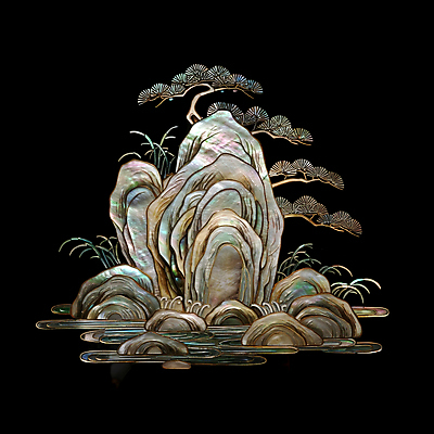 JPG 편집이미지 전통 조각 자연 사람없음 검은색 바위 소나무 공예 십장생 돌무더기 자개 편집실사 AI포토 AI콘텐츠 나무 컬러 취미 돌_바위 CG 생태계 전통공예 파일형식