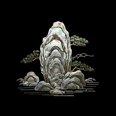 JPG 편집이미지 전통 조각 자연 사람없음 검은색 바위 소나무 공예 십장생 돌무더기 자개 편집실사 AI포토 AI콘텐츠 나무 컬러 취미 돌_바위 CG 생태계 전통공예 파일형식