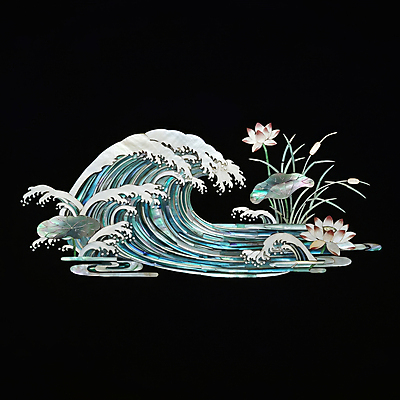 JPG 편집이미지 전통 물결 파도 조각 자연 연꽃 사람없음 검은색 공예 연잎 십장생 자개 편집실사 AI포토 AI콘텐츠 꽃 바다 컬러 잎 취미 CG 생태계 전통공예 파일형식