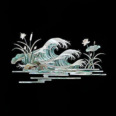 JPG 편집이미지 전통 물결 파도 조각 자연 연꽃 사람없음 검은색 공예 연잎 십장생 자개 편집실사 AI포토 AI콘텐츠 꽃 바다 컬러 잎 취미 CG 생태계 전통공예 파일형식