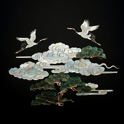 JPG 구름 편집이미지 전통 조각 자연 사람없음 검은색 학 소나무 공예 십장생 자개 편집실사 AI포토 AI콘텐츠 자연요소 나무 컬러 조류 취미 CG 생태계 전통공예 파일형식