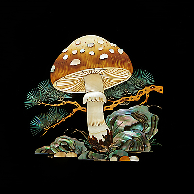 JPG 편집이미지 전통 조각 자연 사람없음 검은색 돌_바위 소나무 공예 송이버섯 십장생 자개 편집실사 AI포토 AI콘텐츠 나무 컬러 취미 버섯 CG 생태계 전통공예 파일형식