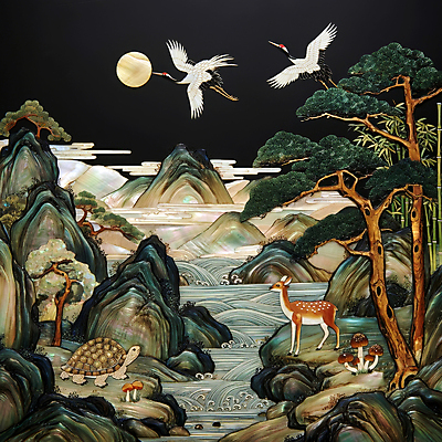 JPG 편집이미지 전통 물결 조각 자연 사슴 산 사람없음 강 검은색 버섯 학 바위 소나무 거북이 대나무 한국화 십장생 자개 편집실사 AI포토 AI콘텐츠 나무 컬러 포유류 파충류 조류 돌_바위 동양화 CG 생태계 전통공예 파일형식