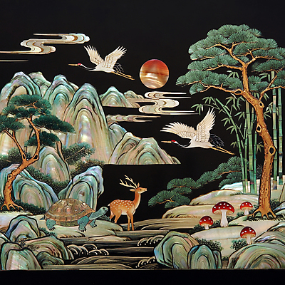 JPG 구름 편집이미지 전통 물결 조각 자연 사슴 산 사람없음 강 검은색 버섯 학 바위 소나무 거북이 대나무 한국화 십장생 자개 편집실사 AI포토 AI콘텐츠 자연요소 나무 컬러 포유류 파충류 조류 돌_바위 동양화 CG 생태계 전통공예 파일형식