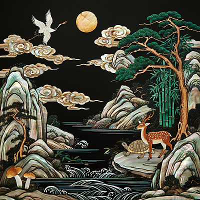 JPG 구름 편집이미지 전통 물결 조각 자연 사슴 산 사람없음 강 검은색 버섯 학 바위 소나무 거북이 대나무 한국화 십장생 자개 편집실사 AI포토 AI콘텐츠 자연요소 나무 컬러 포유류 파충류 조류 돌_바위 동양화 CG 생태계 전통공예 파일형식