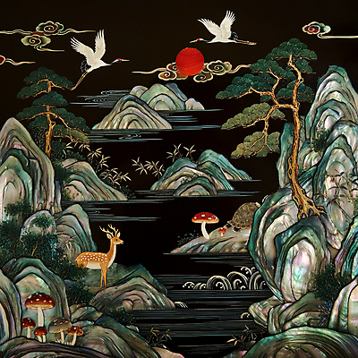 JPG 구름 편집이미지 전통 물결 조각 자연 사슴 산 사람없음 강 검은색 버섯 학 바위 소나무 거북이 대나무 한국화 십장생 자개 편집실사 AI포토 AI콘텐츠 자연요소 나무 컬러 포유류 파충류 조류 돌_바위 동양화 CG 생태계 전통공예 파일형식