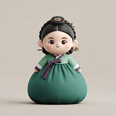 JPG 전신 편집이미지 한국전통 전통 헤어스타일 여자 전통문화 한명 웃음 성인 초록색 귀여움 한복 성인여자한명만 편집3D AI컴퓨터그래픽 AI콘텐츠 1 문화 컬러 컨셉 한국 표정 사람 3D 전통의상 여자한명만 성인여자만 파일형식