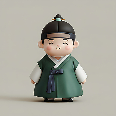 JPG 전신 편집이미지 한국전통 전통 헤어스타일 남자 전통문화 한명 웃음 성인 초록색 귀여움 한복 성인남자한명만 편집3D AI컴퓨터그래픽 AI콘텐츠 1 문화 컬러 컨셉 한국 표정 사람 3D 전통의상 남자한명만 성인남자만 파일형식