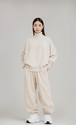 JPG 전신 편집이미지 옷 여자 패션 바지 한명 서기 성인 캐주얼 스웨터 주머니손 베이지색 의료성형뷰티 스타일 성인여자한명만 편집실사 AI인물포토 AI콘텐츠 1 컬러 상의 모션 하의 사람 CG 여자한명만 성인여자만 파일형식 AI포토