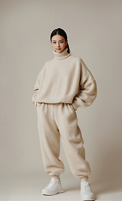 JPG 전신 편집이미지 옷 여자 패션 바지 한명 서기 성인 캐주얼 스웨터 주머니손 베이지색 의료성형뷰티 스타일 성인여자한명만 편집실사 AI인물포토 AI콘텐츠 1 컬러 상의 모션 하의 사람 CG 여자한명만 성인여자만 파일형식 AI포토