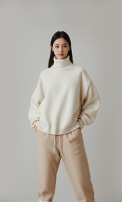 JPG 전신 편집이미지 옷 여자 패션 바지 한명 서기 성인 캐주얼 스웨터 주머니손 베이지색 의료성형뷰티 스타일 성인여자한명만 편집실사 AI인물포토 AI콘텐츠 1 컬러 상의 모션 하의 사람 CG 여자한명만 성인여자만 파일형식 AI포토