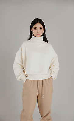 JPG 전신 편집이미지 옷 여자 패션 바지 한명 서기 성인 캐주얼 스웨터 주머니손 베이지색 의료성형뷰티 스타일 성인여자한명만 편집실사 AI인물포토 AI콘텐츠 1 컬러 상의 모션 하의 사람 CG 여자한명만 성인여자만 파일형식 AI포토