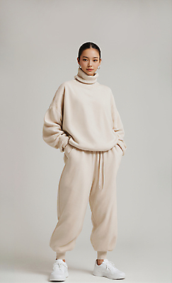 JPG 전신 편집이미지 옷 여자 패션 바지 한명 서기 성인 캐주얼 스웨터 주머니손 베이지색 의료성형뷰티 스타일 성인여자한명만 편집실사 AI인물포토 AI콘텐츠 1 컬러 상의 모션 하의 사람 CG 여자한명만 성인여자만 파일형식 AI포토