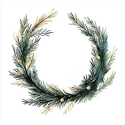JPG 크리스마스 겨울 일러스트 나뭇잎 사람없음 장식 초록색 화환 금색 솔잎 솔잎장식 크리스마스리스 국내일러스트 AI일러스트 AI콘텐츠 계절 기념일 꽃 컬러 잎 파일형식