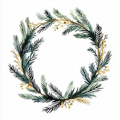JPG 크리스마스 겨울 일러스트 나뭇잎 사람없음 장식 초록색 화환 금색 솔잎 솔잎장식 크리스마스리스 국내일러스트 AI일러스트 AI콘텐츠 계절 기념일 꽃 컬러 잎 파일형식