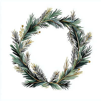 JPG 크리스마스 겨울 일러스트 나뭇잎 사람없음 장식 초록색 화환 금색 솔잎 솔잎장식 크리스마스리스 국내일러스트 AI일러스트 AI콘텐츠 계절 기념일 꽃 컬러 잎 파일형식