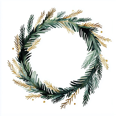 JPG 크리스마스 겨울 일러스트 나뭇잎 사람없음 장식 초록색 화환 금색 솔잎 솔잎장식 크리스마스리스 국내일러스트 AI일러스트 AI콘텐츠 계절 기념일 꽃 컬러 잎 파일형식