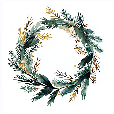 JPG 크리스마스 겨울 일러스트 나뭇잎 사람없음 장식 초록색 화환 금색 솔잎 솔잎장식 크리스마스리스 국내일러스트 AI일러스트 AI콘텐츠 계절 기념일 꽃 컬러 잎 파일형식