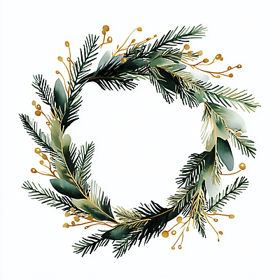 JPG 크리스마스 겨울 일러스트 나뭇잎 사람없음 장식 초록색 화환 금색 솔잎 솔잎장식 크리스마스리스 국내일러스트 AI일러스트 AI콘텐츠 계절 기념일 꽃 컬러 잎 파일형식