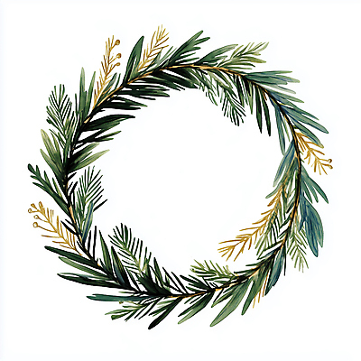 JPG 크리스마스 겨울 일러스트 나뭇잎 사람없음 장식 초록색 화환 금색 솔잎 솔잎장식 크리스마스리스 국내일러스트 AI일러스트 AI콘텐츠 계절 기념일 꽃 컬러 잎 파일형식