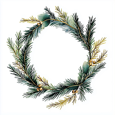 JPG 크리스마스 겨울 일러스트 나뭇잎 사람없음 장식 초록색 화환 금색 솔잎 솔잎장식 크리스마스리스 국내일러스트 AI일러스트 AI콘텐츠 계절 기념일 꽃 컬러 잎 파일형식