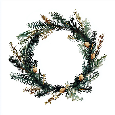 JPG 크리스마스 겨울 일러스트 나뭇잎 사람없음 장식 초록색 화환 금색 솔잎 솔잎장식 크리스마스리스 국내일러스트 AI일러스트 AI콘텐츠 계절 기념일 꽃 컬러 잎 파일형식