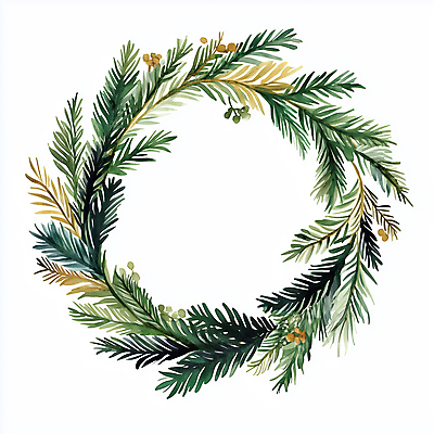 JPG 크리스마스 겨울 일러스트 나뭇잎 사람없음 장식 초록색 화환 금색 솔잎 솔잎장식 크리스마스리스 국내일러스트 AI일러스트 AI콘텐츠 계절 기념일 꽃 컬러 잎 파일형식