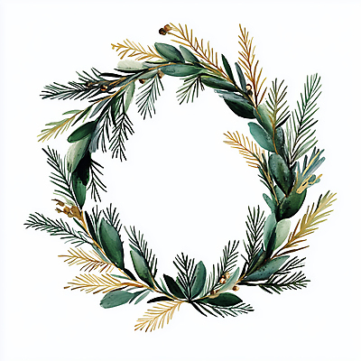 JPG 크리스마스 겨울 일러스트 나뭇잎 사람없음 장식 초록색 화환 금색 솔잎 솔잎장식 크리스마스리스 국내일러스트 AI일러스트 AI콘텐츠 계절 기념일 꽃 컬러 잎 파일형식