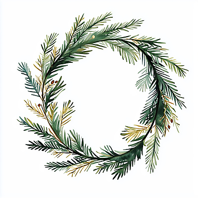 JPG 크리스마스 겨울 일러스트 나뭇잎 사람없음 장식 초록색 화환 금색 솔잎 솔잎장식 크리스마스리스 국내일러스트 AI일러스트 AI콘텐츠 계절 기념일 꽃 컬러 잎 파일형식