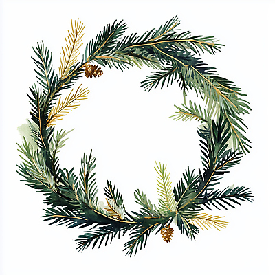 JPG 크리스마스 겨울 일러스트 나뭇잎 사람없음 장식 초록색 화환 금색 솔잎 솔잎장식 크리스마스리스 국내일러스트 AI일러스트 AI콘텐츠 계절 기념일 꽃 컬러 잎 파일형식