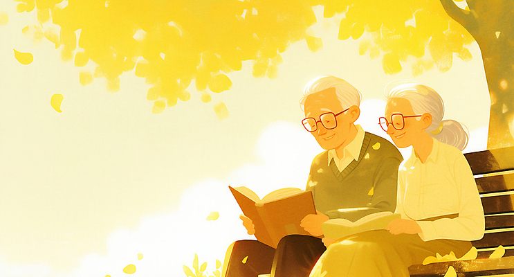 JPG 나무 여자 노년 남자 행복 잎 벤치 일러스트 휴식 들기 앉기 두명 책 독서 노란색 평화 노부부 가을 노인만 안경낌 국내일러스트 AI일러스트 AI콘텐츠 식물 부부 계절 감정 안경 컬러 컨셉 의자 모션 사람 성인 성인만 파일형식