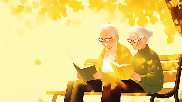 JPG 나무 여자 노년 남자 행복 잎 벤치 일러스트 휴식 들기 앉기 두명 책 독서 노란색 평화 노부부 가을 노인만 안경낌 국내일러스트 AI일러스트 AI콘텐츠 식물 부부 계절 감정 안경 컬러 컨셉 의자 모션 사람 성인 성인만 파일형식