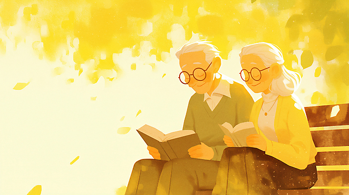 JPG 나무 여자 노년 남자 행복 잎 벤치 일러스트 휴식 들기 앉기 두명 책 독서 노란색 평화 노부부 가을 노인만 안경낌 국내일러스트 AI일러스트 AI콘텐츠 식물 부부 계절 감정 안경 컬러 컨셉 의자 모션 사람 성인 성인만 파일형식