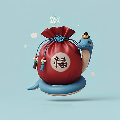 JPG 편집이미지 모자 한국전통 새해 복주머니 3D캐릭터 선물 미소 사람없음 장식 빨간색 파란색 설날 전통문양 3D 귀여움 복 눈송이 뱀띠 뱀 행운 청사 을사년 편집3D 푸른뱀 AI컴퓨터그래픽 AI콘텐츠 캐릭터 전통 문양 잡화 명절 컬러 컨셉 파충류 전통소품 한국 눈_날씨 표정 한자 십이지신 디지털합성 파일형식 2025년
